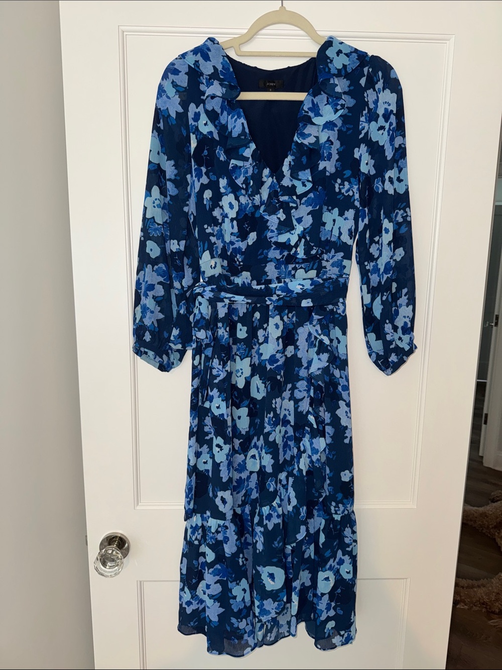 J. CREW Blue Floral Midi Wrap Dress size 8 worn once